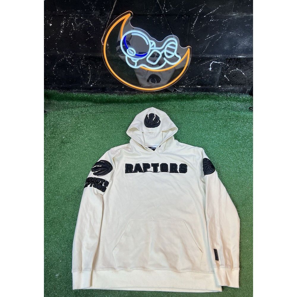 RARE Pro Standard Toronto Raptors Cream Hoodie Black Embroidered Logos Mens Sz L